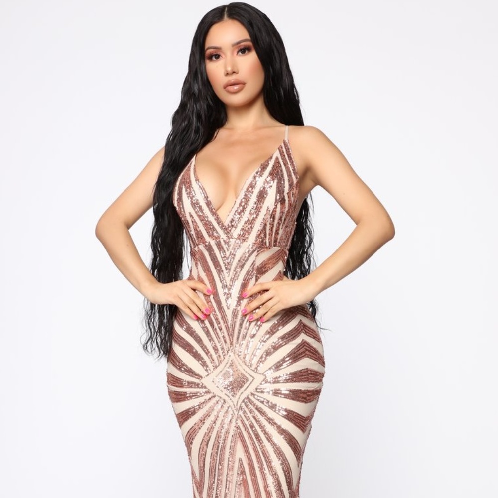 VIP Access Only Maxi Dress - Rose Gold